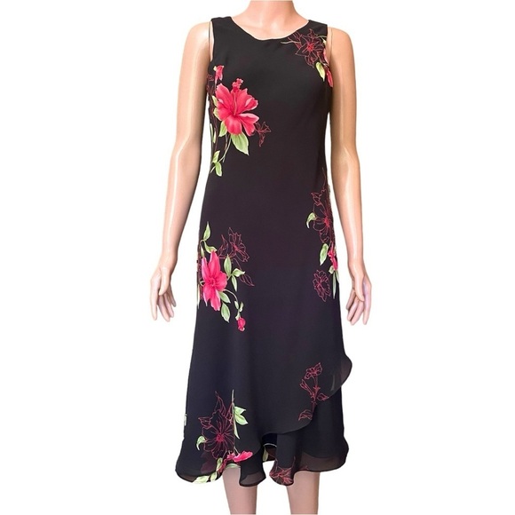 90s/Y2K Studio 1 Petites MIDI Layered Hem Floral Dress - Picture 1 of 10